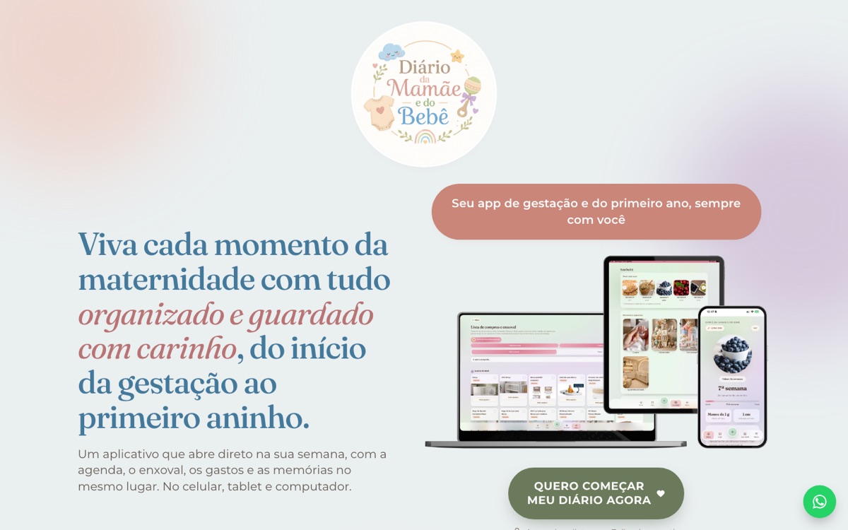 Página App Diário da Mamãe e do Bebê